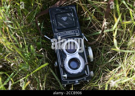 Appareil photo vintage Rolleiflex Twin Reflex format moyen Banque D'Images