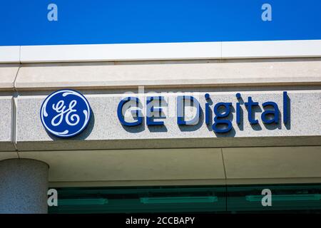 Logo et signature de GE Digital au siège social de Silicon Valley. GE Digital est une filiale de la société américaine multinationale de conglomérat Gene Banque D'Images