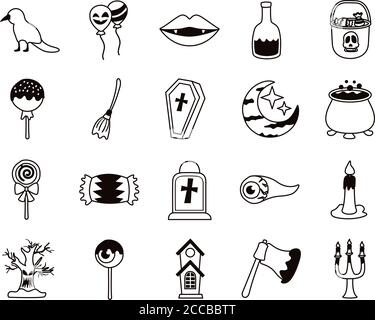 lot de vingt icônes de la collection ensemble halloween dessin d'illustration vectorielle Illustration de Vecteur