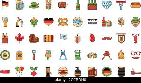 lot de cinquante icônes de jeu oktoberfest illustration vectorielle Illustration de Vecteur