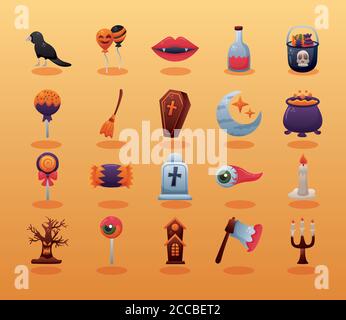 lot de vingt icônes de la collection ensemble halloween dessin d'illustration vectorielle Illustration de Vecteur