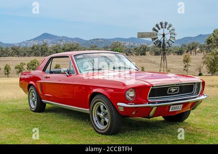 Rouge vif 1968 Ford Mustang V8 première génération Hardtop coupé. Banque D'Images