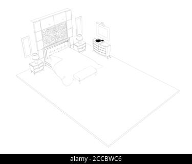 Contour intérieur de la chambre. Plan pour placer des meubles dans les chambres. Vue isométrique. Illustration vectorielle Illustration de Vecteur