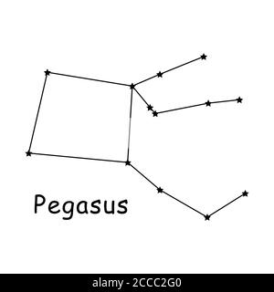Pegasus Constellation Stars Vector Icon pictogramme avec texte de description. Illustration représentant la mythologie grecque Pegasus Constellation dans le ciel de nuit Illustration de Vecteur