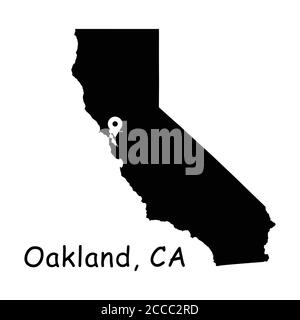 Oakland sur la carte de l'État de Californie. Carte détaillée de l'État de Californie avec code PIN de localisation sur la ville d'Oakland. Carte vectorielle de silhouette noire isolée sur fond blanc. Illustration de Vecteur