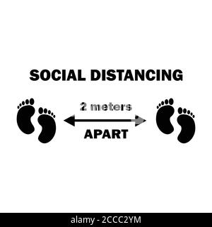 Social distance entre deux empreintes à 2 m de distance. Deux mètres à l'écart social distance mesures préventives pieds signe diagramme pendant la pandémie de virus Outbrea Illustration de Vecteur