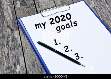 Mes 2020 mots de buts sur le livre blanc gros plan Banque D'Images