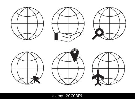 Ensemble d'icônes de contour de globe terrestre. Dans le monde entier, accédez aux illustrations vectorielles de la collection de symboles Web Illustration de Vecteur