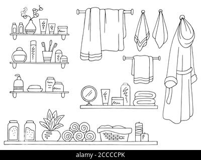 Ensemble d'étagères graphique noir blanc isolé esquisse salle de bain illustration vecteur Illustration de Vecteur