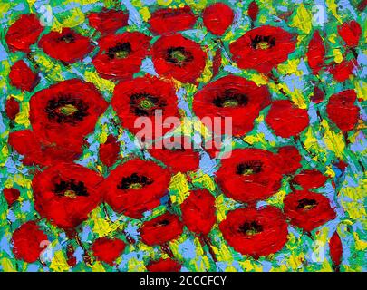 Peinture d'art avec des fleurs rouges. Peinture originale Banque D'Images