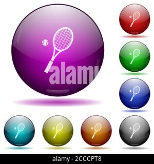 Raquette de tennis avec icônes de boule en verre couleur boutons sphériques avec ombres Illustration de Vecteur
