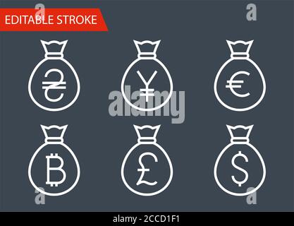 Sacs avec jeu d'icônes vectorielles argent fin Illustration de Vecteur