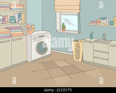 Buanderie intérieur intérieur graphique couleur dessin illustration vecteur Illustration de Vecteur