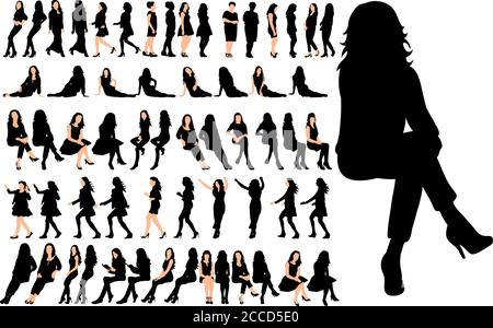 Vector, isolé, ensemble de personnes assises, une collection de silhouettes Illustration de Vecteur