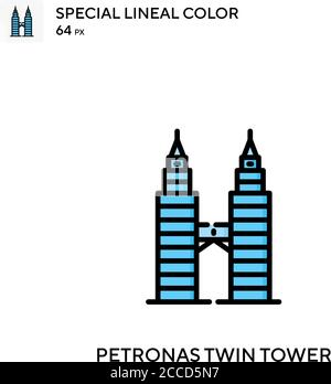Tour double Petronas icône de couleur spéciale lineal. Modèle de conception de symbole d'illustration pour élément d'interface utilisateur Web mobile. Pictogramme moderne aux couleurs parfaites sur l'editab Illustration de Vecteur