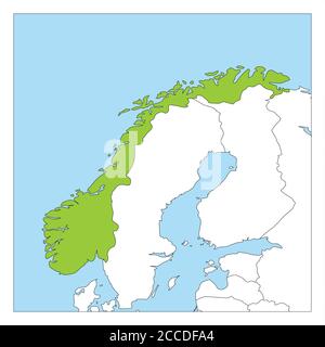 Carte de la Norvège verte mise en évidence avec les pays voisins. Illustration de Vecteur