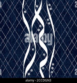 Motif Sashiko indigo avec broderie japonaise blanche traditionnelle, illustration vectorielle Illustration de Vecteur