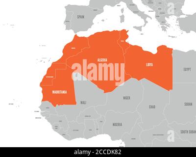 Carte des pays du Maghreb - Etats de l'Afrique du Nord-Ouest. Illustration vectorielle. Illustration de Vecteur