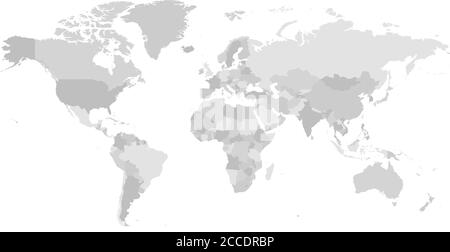 Carte du monde en quatre nuances de gris sur fond blanc. Carte politique vierge détaillée. Illustration vectorielle avec chemin composé étiqueté de chaque pays. Illustration de Vecteur