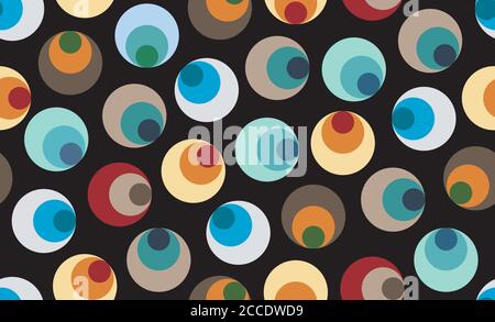 Motif cercles de couleur moderne sans couture. Prêt pour les tirages textiles. Illustration sur fond noir. Banque D'Images