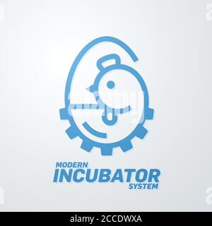 Modèle de conception du logo de l'incubateur à œufs. Concept d'incubation industrielle et d'élevage de volaille en écloserie moderne. Illustration de Vecteur