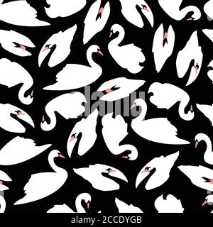 Motif cygne blanc sans couture sur fond noir, illustration vectorielle Illustration de Vecteur