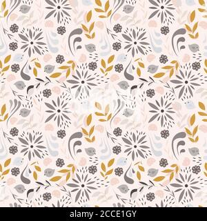 Motif sans couture avec petites fleurs, éléments floraux, oiseaux, illustration vectorielle Illustration de Vecteur
