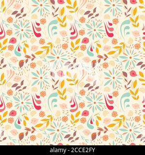 Motif sans couture avec petites fleurs, éléments floraux, oiseaux, illustration vectorielle Illustration de Vecteur