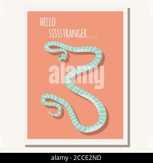 Carte de vœux avec joli serpent bleu rayé et message texte, illustration vectorielle Illustration de Vecteur