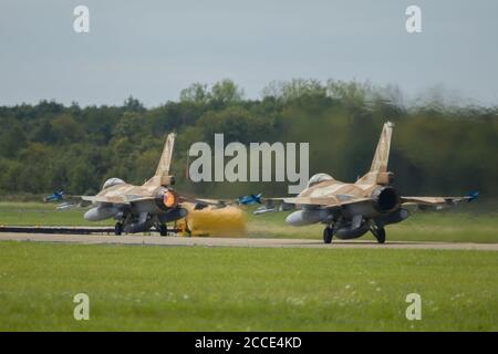 Nörvenich Allemagne août 20 2020: L'armée de l'air israélienne F-16 Barak prend son départ de la base aérienne de Nörvenich. Banque D'Images