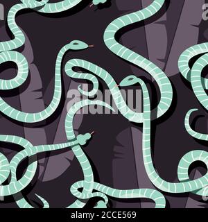 Motif sans couture avec serpents de forêt tropicale à rayures multicolores entrelacées, illustration vectorielle Illustration de Vecteur