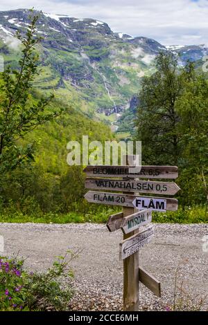 Magnifique vue d'été sur le chemin de fer et une route de randonnée reliant le FLAM et le MURDAL. Le plus beau voyage en train dans le monde et est l'un de Banque D'Images