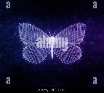 papillon épineux stylisé avec ailes ouvertes sur fond noir. illustration 3d Banque D'Images