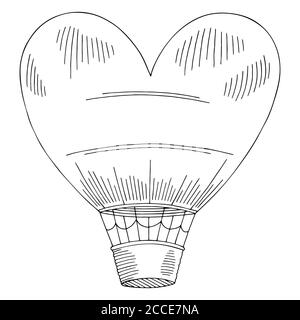 Ballon d'air coeur noir blanc graphique isolé esquisse vecteur d'illustration Illustration de Vecteur