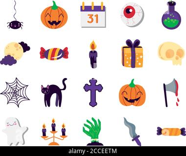 lot de vingt icônes de la collection ensemble halloween dessin d'illustration vectorielle Illustration de Vecteur