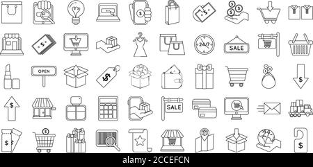 ensemble de cinquante icônes de jeu d'achats dessin vectoriel d'illustration Illustration de Vecteur