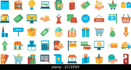 ensemble de cinquante icônes de jeu d'achats dessin vectoriel d'illustration Illustration de Vecteur