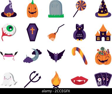 lot de vingt icônes de jeu d'halloween dessin vectoriel d'illustration Illustration de Vecteur