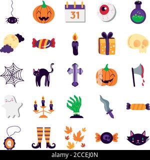 lot de vingt-cinq icônes de collection de jeux d'halloween illustration vectorielle conception Illustration de Vecteur