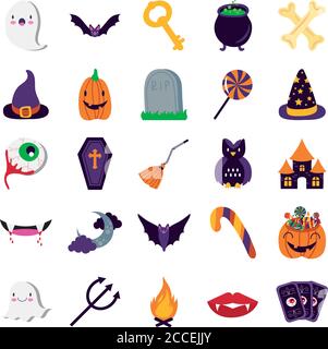 lot de vingt-cinq icônes de collection de jeux d'halloween illustration vectorielle conception Illustration de Vecteur