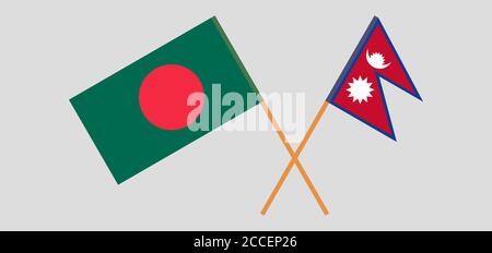 Drapeaux croisés du Bangladesh et du Népal. Couleurs officielles. Proportion correcte. Illustration vectorielle Illustration de Vecteur