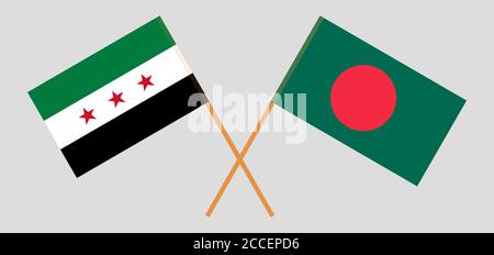 Drapeaux croisés du Bangladesh et du Gouvernement intérimaire de la Syrie. Couleurs officielles. Proportion correcte. Illustration vectorielle Illustration de Vecteur