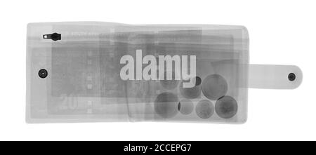 Portefeuille avec argent, rayons X. Banque D'Images