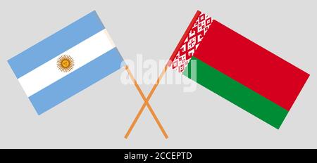 Drapeaux croisés de la Biélorussie et de l'Argentine. Couleurs officielles. Proportion correcte. Illustration vectorielle Illustration de Vecteur