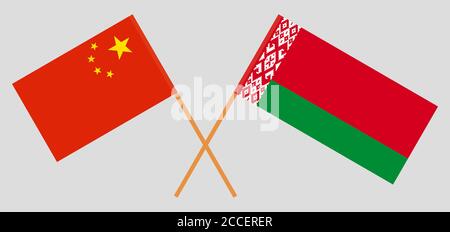Drapeaux croisés de la Biélorussie et de la Chine. Couleurs officielles. Proportion correcte. Illustration vectorielle Illustration de Vecteur