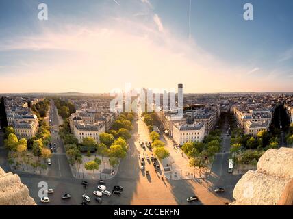 Europe, France, Paris, Arc de Triomphe, place Charles de Gaulle, champs Elysées, panoramique Banque D'Images