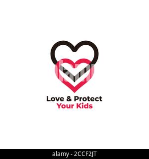 logo vectoriel de symbole de protection enfants avec logo « linked love » Illustration de Vecteur
