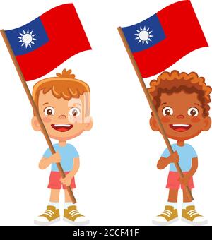 Drapeau de Taïwan en main. Drapeau de retenue des enfants. Drapeau national de Taïwan vecteur Illustration de Vecteur