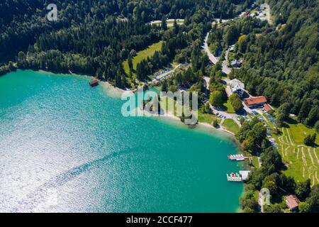 Einsiedl avec Obernacher Winkel, Walchensee, vue aérienne, haute-Bavière, Bavière, Allemagne Banque D'Images