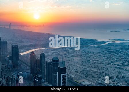 Dubaï, vue depuis Burj Khalifa 828m de haut, la plus haute tour du monde Banque D'Images